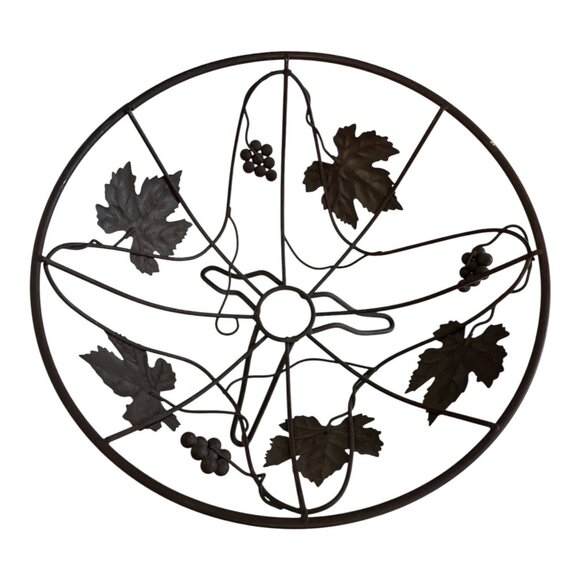 Tuscan Style Decorative Metal Fruit Bowl with Grape and Leaf Motif - Picture 3 of 5